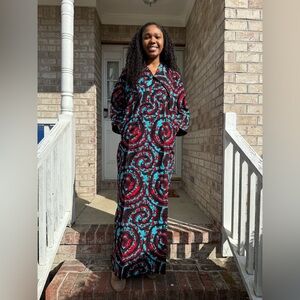 Stylish Multicolor Women African Ankara Wax Print A Line Collar Dress